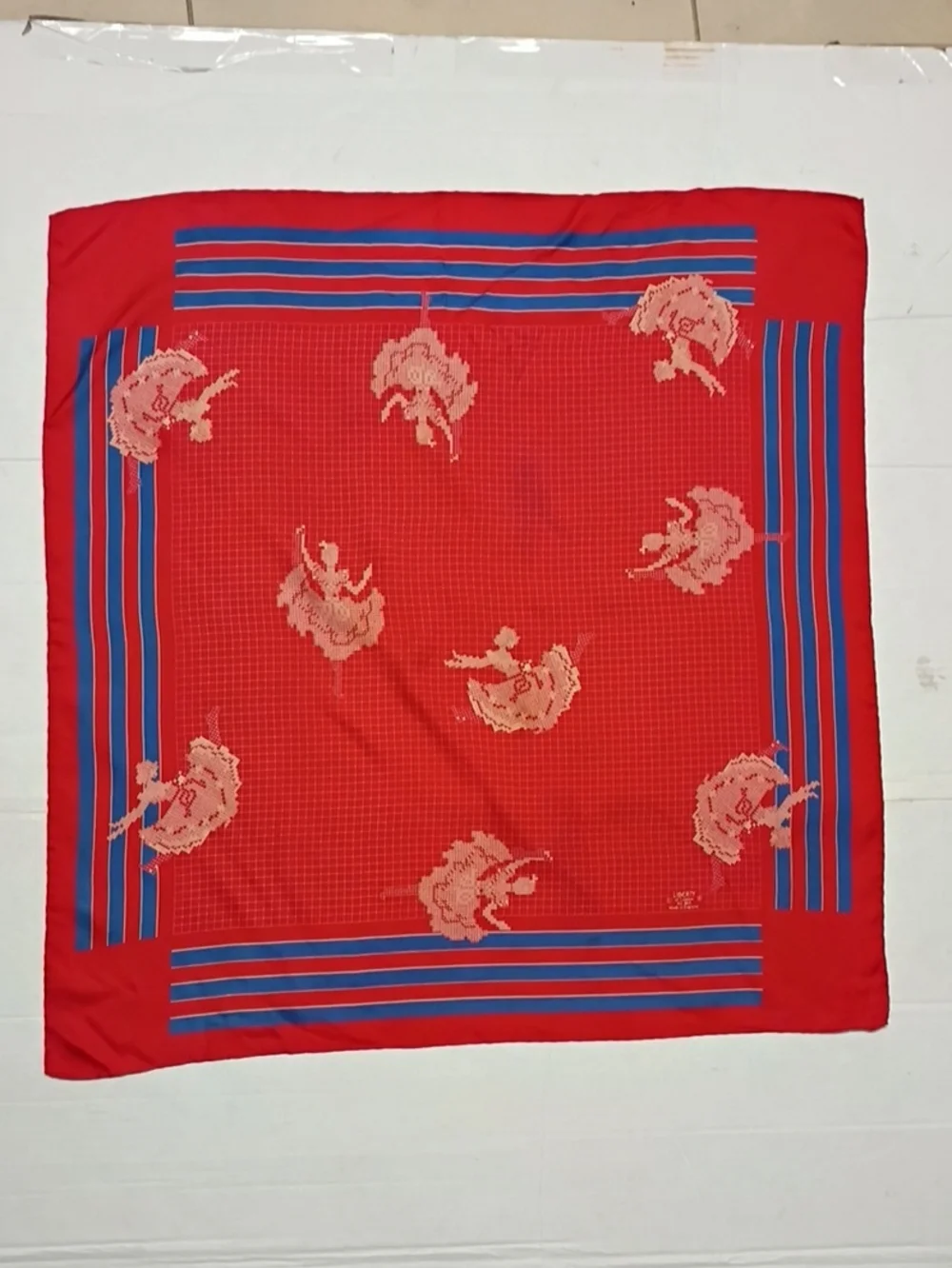 ❤️VTG LIBERTY OF LONDON ALL SILK Ballet Theme Red White Blue Scarf